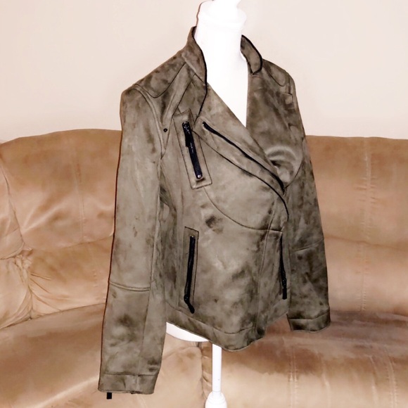Vince Camuto Olive Suede Moto Jacket 
